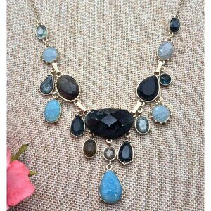 NWT Loft Shades of Blue Drop Dangle Beaded Statement Necklace 20" Collar Bib